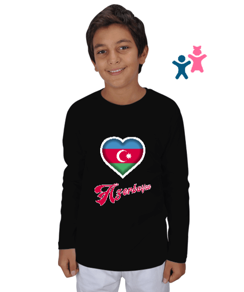 Tisho - Azerbaycan,Azerbaycan ve Türkiye,Azerbaycan Bayrağı,Türkiye Bayrağı. Çocuk Unisex Uzunkollu