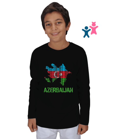 Tisho - Azerbaycan,Azerbaycan ve Türkiye,Azerbaycan Bayrağı,Türkiye Bayrağı. Çocuk Unisex Uzunkollu