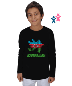 Azerbaycan,Azerbaycan ve Türkiye,Azerbaycan Bayrağı,Türkiye Bayrağı. Çocuk Unisex Uzunkollu - Tisho