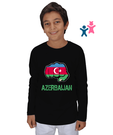 Tisho - Azerbaycan,Azerbaycan ve Türkiye,Azerbaycan Bayrağı,Türkiye Bayrağı. Çocuk Unisex Uzunkollu