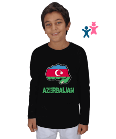 Azerbaycan,Azerbaycan ve Türkiye,Azerbaycan Bayrağı,Türkiye Bayrağı. Çocuk Unisex Uzunkollu - Tisho