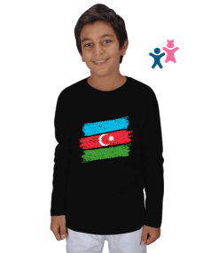 Azerbaycan,Azerbaycan ve Türkiye,Azerbaycan Bayrağı,Türkiye Bayrağı. Çocuk Unisex Uzunkollu - Tisho