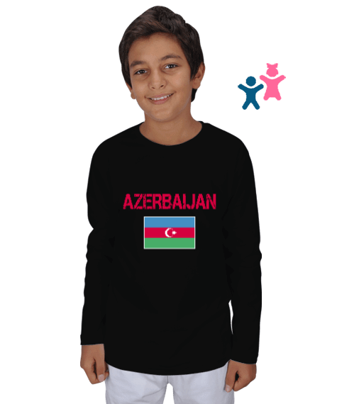 Tisho - Azerbaycan,Azerbaycan ve Türkiye,Azerbaycan Bayrağı,Türkiye Bayrağı. Çocuk Unisex Uzunkollu