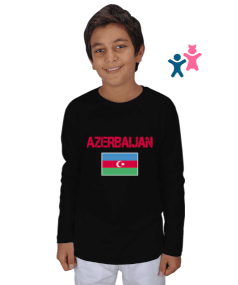 Azerbaycan,Azerbaycan ve Türkiye,Azerbaycan Bayrağı,Türkiye Bayrağı. Çocuk Unisex Uzunkollu - Tisho