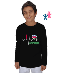 Azerbaycan,Azerbaycan ve Türkiye,Azerbaycan Bayrağı,Türkiye Bayrağı. Çocuk Unisex Uzunkollu - Tisho