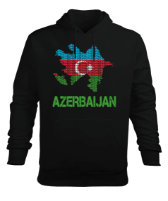 Azerbaycan,Azerbaycan ve Türkiye,Azerbaycan Bayrağı,Türkiye Bayrağı. Erkek Kapüşonlu Hoodie Sweatshirt - Tisho
