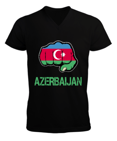 Tisho - Azerbaycan,Azerbaycan ve Türkiye,Azerbaycan Bayrağı,Türkiye Bayrağı. Erkek Kısa Kol V Yaka Tişört