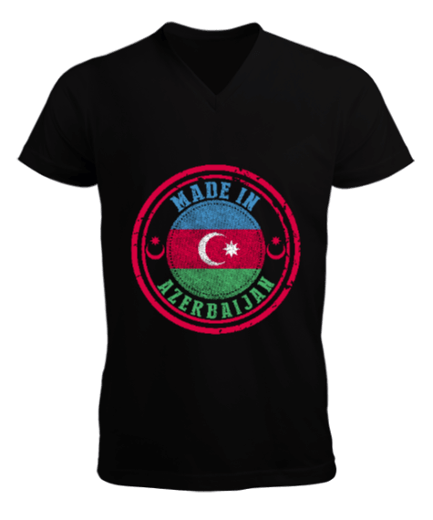 Tisho - Azerbaycan,Azerbaycan ve Türkiye,Azerbaycan Bayrağı,Türkiye Bayrağı. Erkek Kısa Kol V Yaka Tişört