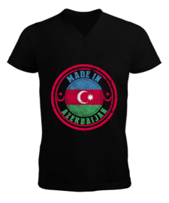 Azerbaycan,Azerbaycan ve Türkiye,Azerbaycan Bayrağı,Türkiye Bayrağı. Erkek Kısa Kol V Yaka Tişört - Tisho