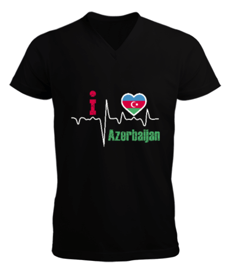 Azerbaycan,Azerbaycan ve Türkiye,Azerbaycan Bayrağı,Türkiye Bayrağı. Erkek Kısa Kol V Yaka Tişört - Tisho