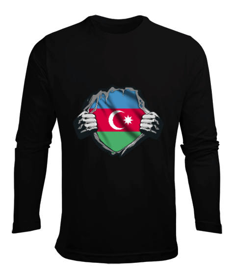Tisho - Azerbaycan,Azerbaycan ve Türkiye,Azerbaycan Bayrağı,Türkiye Bayrağı. Erkek Uzun Kol Yazlık Tişört
