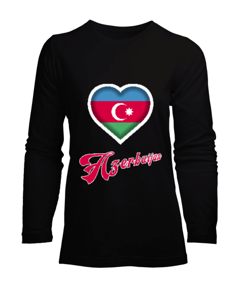 Tisho - Azerbaycan,Azerbaycan ve Türkiye,Azerbaycan Bayrağı,Türkiye Bayrağı. Kadın Uzun Kol Tişört