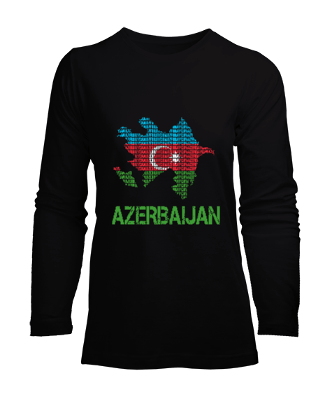 Tisho - Azerbaycan,Azerbaycan ve Türkiye,Azerbaycan Bayrağı,Türkiye Bayrağı. Kadın Uzun Kol Tişört