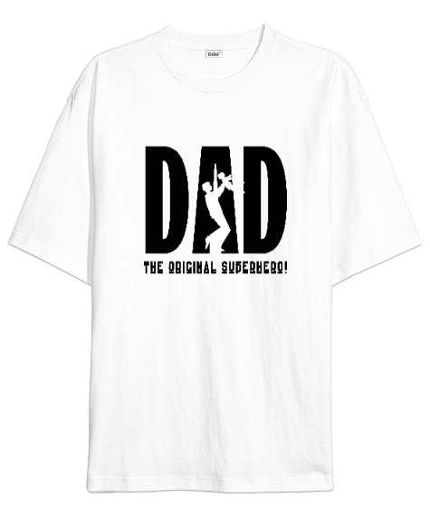 Tisho - Baba - Çocuğunu Havaya Atan Babalar gününe özel Beyaz Oversize Unisex Tişört