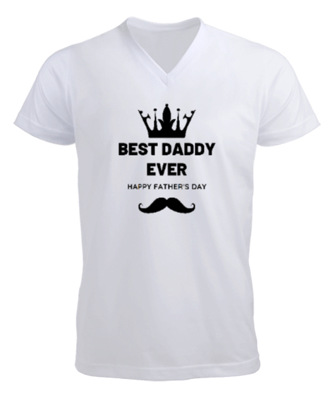 Tisho - Babalar Günü Beyaz Erkek Kısa Kol V Yaka Tişört
