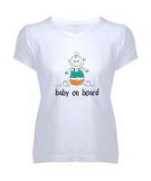 Baby On Board - Bebek Ruhlu Beyaz Kadın V Yaka Tişört - Tisho