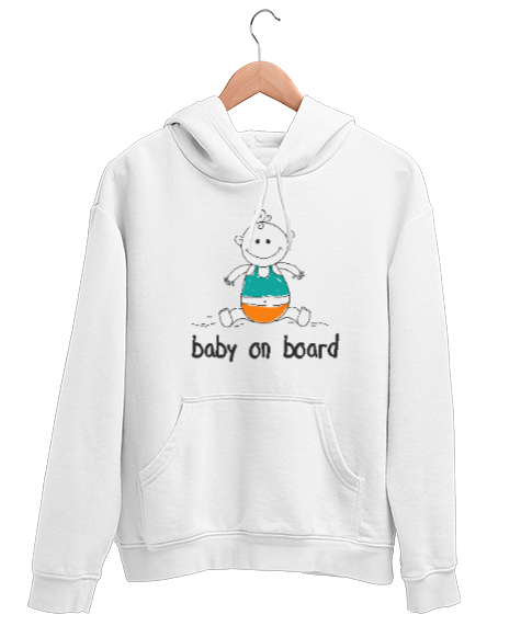 Baby On Board - Bebek Ruhlu Beyaz Unisex Kapşonlu Sweatshirt - Tisho