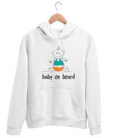 Baby On Board - Bebek Ruhlu Beyaz Unisex Kapşonlu Sweatshirt - Tisho