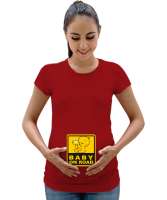 Baby On Road - Bebek Yolda Kırmızı Kadın Hamile Tişört - Tisho