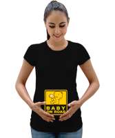 Baby On Road - Bebek Yolda Siyah Kadın Hamile Tişört - Tisho