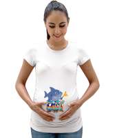 Baby Shark - Sevimli Yavru Balık Beyaz Kadın Hamile Tişört - Tisho