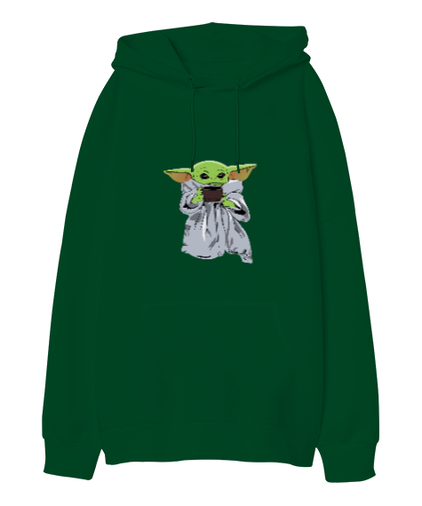 Tisho - BABY YODA Çimen Yeşili Oversize Unisex Kapüşonlu Sweatshirt