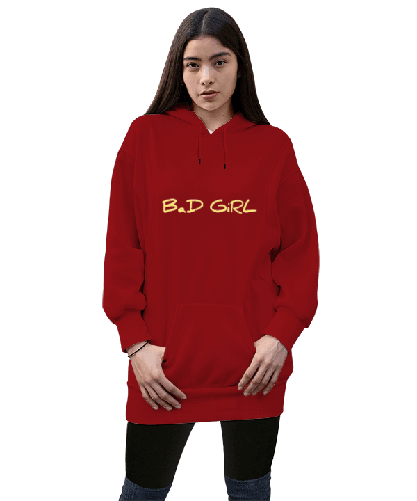 Tisho - Bad girl Kadın Uzun Hoodie Kapüşonlu Sweatshirt