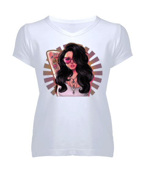 Tisho - BAD GIRL MODEL COOL T - SHIRT KÖTÜ KIZ KIZ TİŞÖRT Kadın V Yaka Tişört