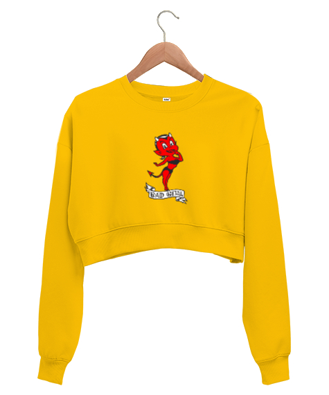 Tisho - Bad Girl Tasarım Baskılı Sarı Kadın Crop Sweatshirt
