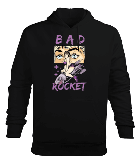 Tisho - Bad Rocket Tasarım Baskılı Erkek Kapüşonlu Hoodie Sweatshirt