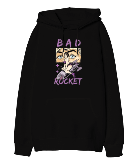 Tisho - Bad Rocket Tasarım Baskılı Oversize Unisex Kapüşonlu Sweatshirt