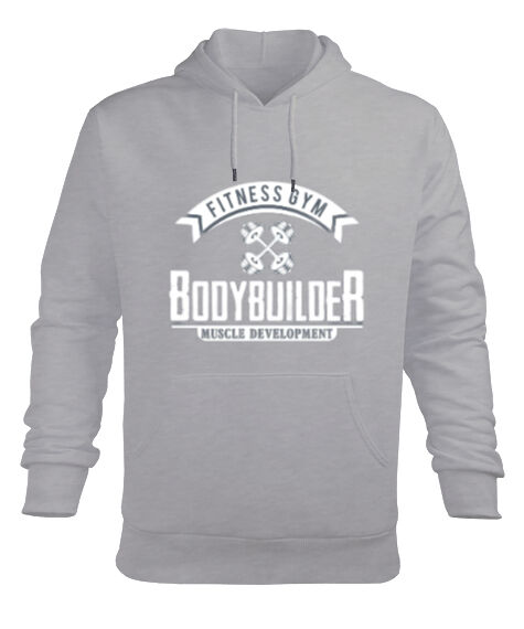 Tisho - Badybuilder Gri Erkek Kapüşonlu Hoodie Sweatshirt