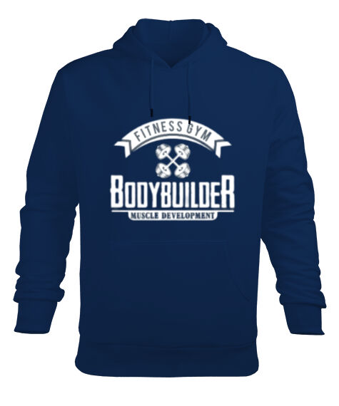 Tisho - Badybuilder Lacivert Erkek Kapüşonlu Hoodie Sweatshirt