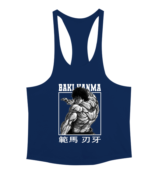 Tisho - Baki Anime Tasarım Vücut Geliştirme GYM Bodybuilding Fitness Baskılı Erkek Tank Top Atlet