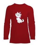Bakımlı Sevimli Kedi - Sweet Cat Kırmızı Kadın Uzun Kol Tişört - Tisho