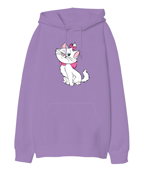 Tisho - Bakımlı Sevimli Kedi - Sweet Cat Lila Oversize Unisex Kapüşonlu Sweatshirt