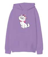 Bakımlı Sevimli Kedi - Sweet Cat Lila Oversize Unisex Kapüşonlu Sweatshirt - Tisho