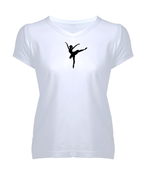 Tisho - Balerin - Ballerina - Bale - Ballet Beyaz Kadın V Yaka Tişört