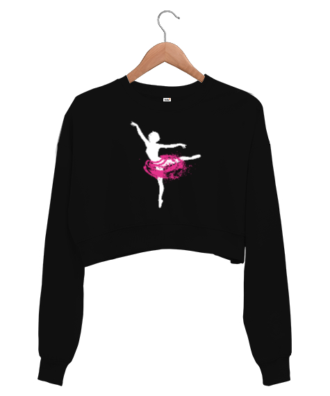 Tisho - Balerin - Ballerina - Bale - Ballet - Tutu Siyah Kadın Crop Sweatshirt