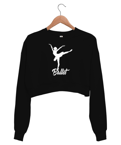 Tisho - Balerin - Ballerina - Bale - Ballet V2 Siyah Kadın Crop Sweatshirt