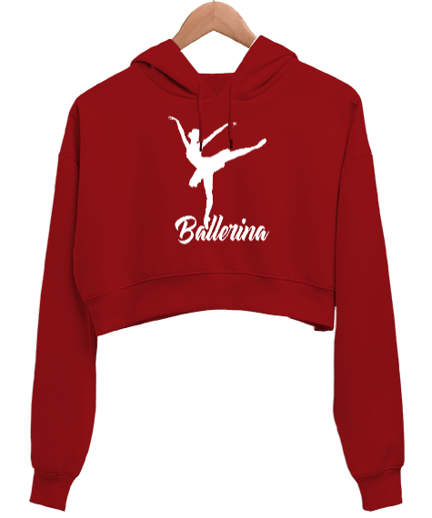 Tisho - Balerin - Ballerina - Bale - Ballet - V3 Kırmızı Kadın Crop Hoodie Kapüşonlu Sweatshirt
