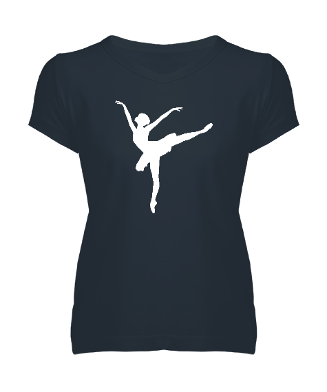 Tisho - Balerin - Ballerina - Bale - Ballet - V4 Füme Kadın V Yaka Tişört
