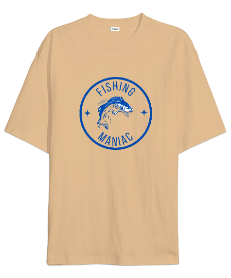 Tisho - Balık Manyağı Özel Tasarım Balıkçı Camel Oversize Unisex Tişört