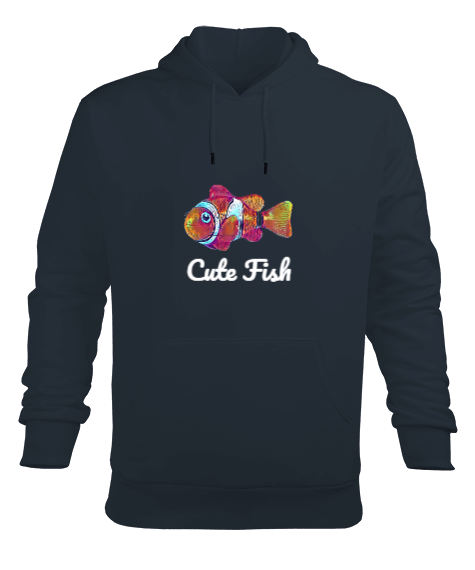 Tisho - Balık Tasarımlı Erkek Kapüşonlu Hoodie Sweatshirt