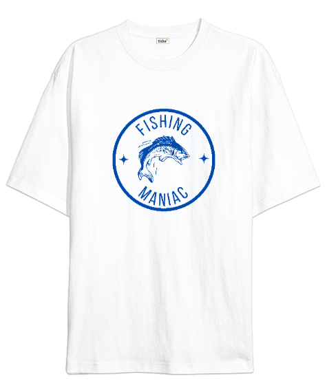 Tisho - Balık Yakalayan Mutlu Adam Özel Tasarım Balıkçı Beyaz Oversize Unisex Tişört
