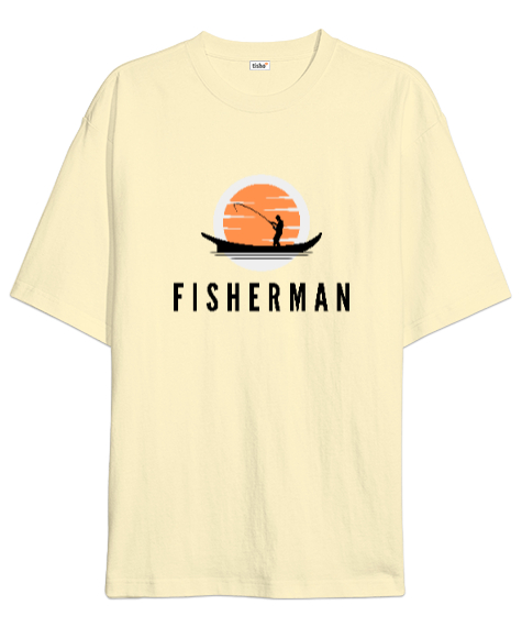 Tisho - Balıkçı Özel Tasarım Kamp Hayatı Krem Oversize Unisex Tişört