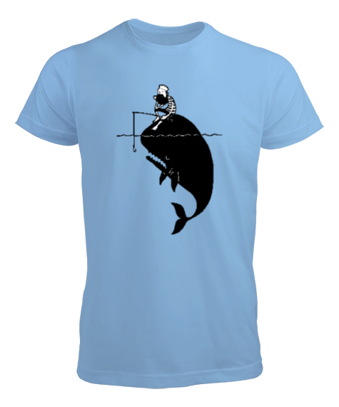 Tisho - Balıkçı ve Balina - Fishing Buz Mavisi Erkek Tişört