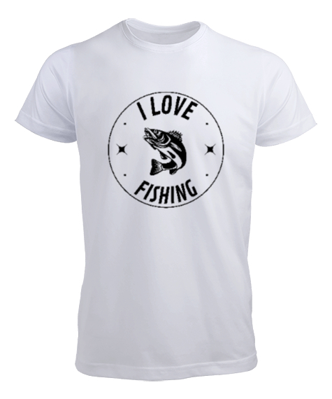 Tisho - Balıkçılığı Seviyorum Özel Tasarım Beyaz Erkek Tişört
