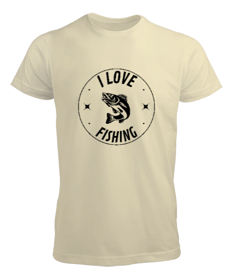 Tisho - Balıkçılığı Seviyorum Özel Tasarım Krem Erkek Tişört