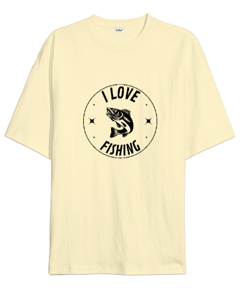 Tisho - Balıkçılığı Seviyorum Özel Tasarım Krem Oversize Unisex Tişört